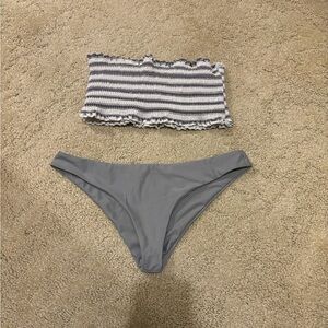 Zaful Grey Stripped Swim Suit